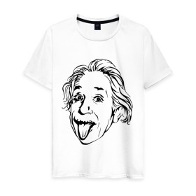 Мужская футболка хлопок с принтом Эйнштейн в Новосибирске, 100% хлопок | прямой крой, круглый вырез горловины, длина до линии бедер, слегка спущенное плечо. | Тематика изображения на принте: albert einstein | альберт эйнштейн | высунутый язык | знаменитость | наука | ученый | физик | эйнштейн