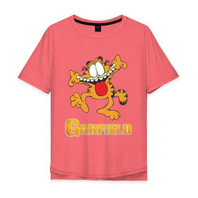 Мужская футболка хлопок Oversize с принтом Garfield в Новосибирске, 100% хлопок | свободный крой, круглый ворот, “спинка” длиннее передней части | garfield | гарфилд