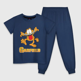 Детская пижама хлопок с принтом Garfield в Новосибирске, 100% хлопок |  брюки и футболка прямого кроя, без карманов, на брюках мягкая резинка на поясе и по низу штанин
 | garfield | гарфилд