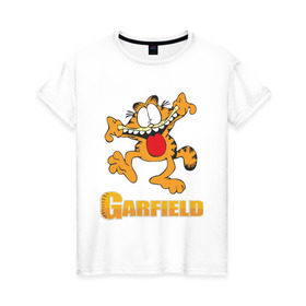 Женская футболка хлопок с принтом Garfield в Новосибирске, 100% хлопок | прямой крой, круглый вырез горловины, длина до линии бедер, слегка спущенное плечо | garfield | гарфилд