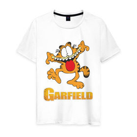 Мужская футболка хлопок с принтом Garfield в Новосибирске, 100% хлопок | прямой крой, круглый вырез горловины, длина до линии бедер, слегка спущенное плечо. | garfield | гарфилд