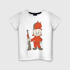 Детская футболка хлопок с принтом Охотник с ружьем в Новосибирске, 100% хлопок | круглый вырез горловины, полуприлегающий силуэт, длина до линии бедер | мульт | мульташные | охотник | прикольные | рисунок | ружье
