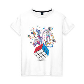 Женская футболка хлопок с принтом КРеатив в Новосибирске, 100% хлопок | прямой крой, круглый вырез горловины, длина до линии бедер, слегка спущенное плечо | colors | дизайн | краски | кубик рубика | поток цвета | цвета