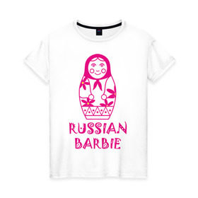 Женская футболка хлопок с принтом Русская Барби в Новосибирске, 100% хлопок | прямой крой, круглый вырез горловины, длина до линии бедер, слегка спущенное плечо | russian barbie | кукла | матрешка | русская барби | символ россии