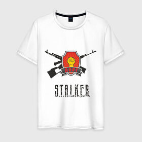 Мужская футболка хлопок с принтом Долг STALKER в Новосибирске, 100% хлопок | прямой крой, круглый вырез горловины, длина до линии бедер, слегка спущенное плечо. | stalker | долг stalkershooter | постапокалиптические | припять | радиация | сталкер | чернобыль | шутер