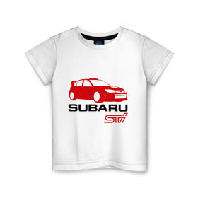 Детская футболка хлопок с принтом Subaru sti (2) в Новосибирске, 100% хлопок | круглый вырез горловины, полуприлегающий силуэт, длина до линии бедер | Тематика изображения на принте: subaru impreza | subaru impreza wrx sti | subaru sti | wrx sti | авто2012 | импреза | субару | субару импреза