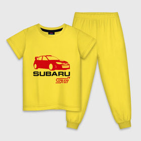 Детская пижама хлопок с принтом Subaru sti (2) в Новосибирске, 100% хлопок |  брюки и футболка прямого кроя, без карманов, на брюках мягкая резинка на поясе и по низу штанин
 | subaru impreza | subaru impreza wrx sti | subaru sti | wrx sti | авто2012 | импреза | субару | субару импреза