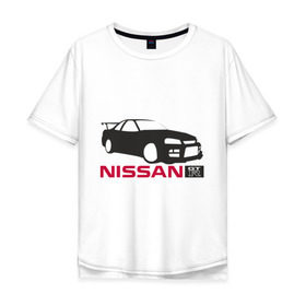 Мужская футболка хлопок Oversize с принтом Nissan GTR в Новосибирске, 100% хлопок | свободный крой, круглый ворот, “спинка” длиннее передней части | nissan | nissan gtr | авто | автомобиль | машины | нисан | нисанчик | ниссан | тачки