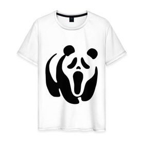 Мужская футболка хлопок с принтом Scream Panda в Новосибирске, 100% хлопок | прямой крой, круглый вырез горловины, длина до линии бедер, слегка спущенное плечо. | панда