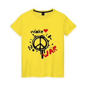 Женская футболка хлопок с принтом Peace. Make love not war в Новосибирске, 100% хлопок | прямой крой, круглый вырез горловины, длина до линии бедер, слегка спущенное плечо | хиппи