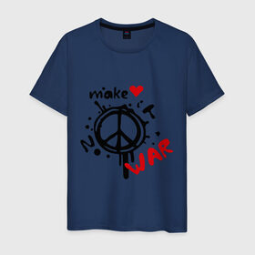 Мужская футболка хлопок с принтом Peace. Make love not war в Новосибирске, 100% хлопок | прямой крой, круглый вырез горловины, длина до линии бедер, слегка спущенное плечо. | хиппи