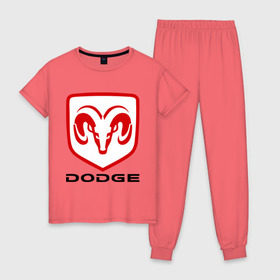 Женская пижама хлопок с принтом Dodge в Новосибирске, 100% хлопок | брюки и футболка прямого кроя, без карманов, на брюках мягкая резинка на поясе и по низу штанин | dodge | авто2012 | додж | логотип dodge | логотип додж | символика dodge | символики додж