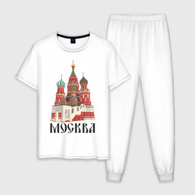 Мужская пижама хлопок с принтом Москва (3) в Новосибирске, 100% хлопок | брюки и футболка прямого кроя, без карманов, на брюках мягкая резинка на поясе и по низу штанин
 | moscow | russia | москва | россия | символ | собор | я русский