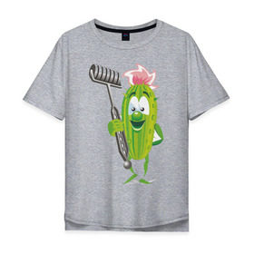 Мужская футболка хлопок Oversize с принтом Огурец в Новосибирске, 100% хлопок | свободный крой, круглый ворот, “спинка” длиннее передней части | дача | дачник | овощи | огурец | огурчик | садовод