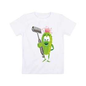 Детская футболка хлопок с принтом Огурец в Новосибирске, 100% хлопок | круглый вырез горловины, полуприлегающий силуэт, длина до линии бедер | дача | дачник | овощи | огурец | огурчик | садовод
