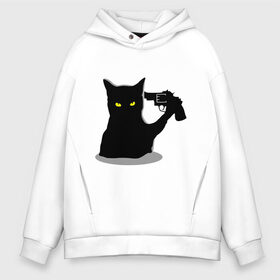 Мужское худи Oversize хлопок с принтом Black Cat Shooter в Новосибирске, френч-терри — 70% хлопок, 30% полиэстер. Мягкий теплый начес внутри —100% хлопок | боковые карманы, эластичные манжеты и нижняя кромка, капюшон на магнитной кнопке | кот | кошка | кошка с пистолетом | кошки | пистолет | револьвер | черная кошка
