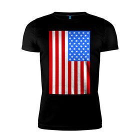 Мужская футболка премиум с принтом Американский флаг в Новосибирске, 92% хлопок, 8% лайкра | приталенный силуэт, круглый вырез ворота, длина до линии бедра, короткий рукав | Тематика изображения на принте: america | usa | америка | соединенные штаты | сша | флаг | штаты