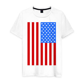 Мужская футболка хлопок с принтом Американский флаг в Новосибирске, 100% хлопок | прямой крой, круглый вырез горловины, длина до линии бедер, слегка спущенное плечо. | america | usa | америка | соединенные штаты | сша | флаг | штаты