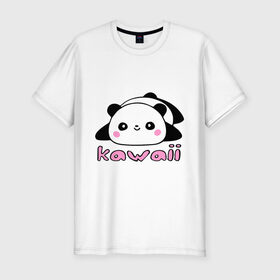 Мужская футболка премиум с принтом Kawaii Panda (Кавай Панда) в Новосибирске, 92% хлопок, 8% лайкра | приталенный силуэт, круглый вырез ворота, длина до линии бедра, короткий рукав | панда