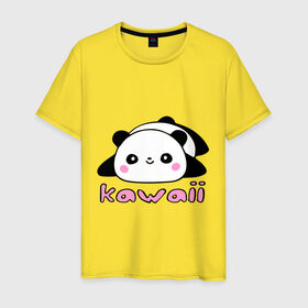 Мужская футболка хлопок с принтом Kawaii Panda (Кавай Панда) в Новосибирске, 100% хлопок | прямой крой, круглый вырез горловины, длина до линии бедер, слегка спущенное плечо. | панда