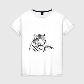 Женская футболка хлопок с принтом Тигр (9) в Новосибирске, 100% хлопок | прямой крой, круглый вырез горловины, длина до линии бедер, слегка спущенное плечо | 