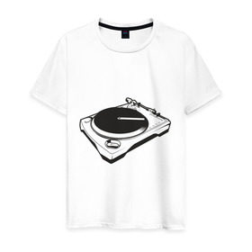 Мужская футболка хлопок с принтом DJ пульт в Новосибирске, 100% хлопок | прямой крой, круглый вырез горловины, длина до линии бедер, слегка спущенное плечо. | deejay | dj | вертушка | диджей | пластинка