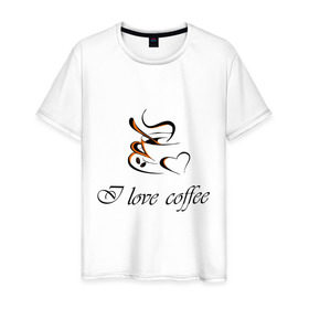 Мужская футболка хлопок с принтом I love coffee в Новосибирске, 100% хлопок | прямой крой, круглый вырез горловины, длина до линии бедер, слегка спущенное плечо. | Тематика изображения на принте: coffee | капучино | кофе | люблю кофе | чашка | эспрессо
