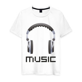Мужская футболка хлопок с принтом Music headphones в Новосибирске, 100% хлопок | прямой крой, круглый вырез горловины, длина до линии бедер, слегка спущенное плечо. | 