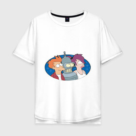 Мужская футболка хлопок Oversize с принтом Футурама в Новосибирске, 100% хлопок | свободный крой, круглый ворот, “спинка” длиннее передней части | bender | futurama | бендер | футурама