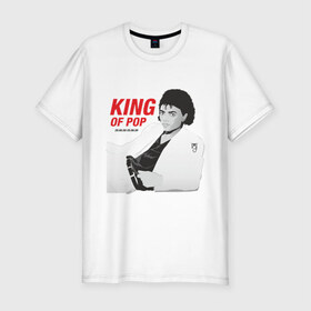 Мужская футболка премиум с принтом King of pop в Новосибирске, 92% хлопок, 8% лайкра | приталенный силуэт, круглый вырез ворота, длина до линии бедра, короткий рукав | майкл джексон