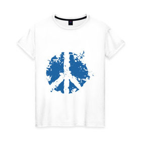 Женская футболка хлопок с принтом Peace мир в Новосибирске, 100% хлопок | прямой крой, круглый вырез горловины, длина до линии бедер, слегка спущенное плечо | хиппи