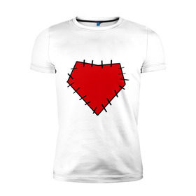 Мужская футболка премиум с принтом Заплатка на сердце в Новосибирске, 92% хлопок, 8% лайкра | приталенный силуэт, круглый вырез ворота, длина до линии бедра, короткий рукав | заплатка | любовь | отношения | сердце | чувства