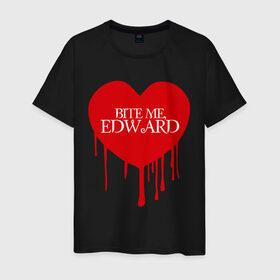 Мужская футболка хлопок с принтом Bite me, Edward в Новосибирске, 100% хлопок | прямой крой, круглый вырез горловины, длина до линии бедер, слегка спущенное плечо. | edward | new moon | twilight | бэлла | новолуние | сага | сумерки | эдвард