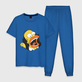 Мужская пижама хлопок с принтом Гомер Симпсон вылезает в Новосибирске, 100% хлопок | брюки и футболка прямого кроя, без карманов, на брюках мягкая резинка на поясе и по низу штанин
 | гомер