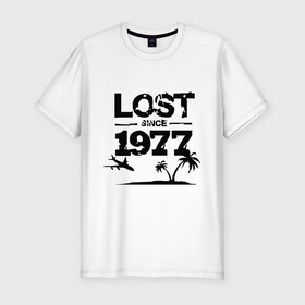 Мужская футболка премиум с принтом LOST since 1977 в Новосибирске, 92% хлопок, 8% лайкра | приталенный силуэт, круглый вырез ворота, длина до линии бедра, короткий рукав | Тематика изображения на принте: lost | лост | остаться в живых
