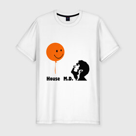 Мужская футболка премиум с принтом Доктор Хаус и воздушный шарик в Новосибирске, 92% хлопок, 8% лайкра | приталенный силуэт, круглый вырез ворота, длина до линии бедра, короткий рукав | house | house md | все врут | доктор хауз | доктор хаус | хаус | хью лори