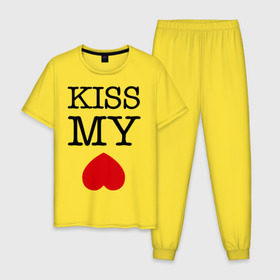 Мужская пижама хлопок с принтом Kiss my ace в Новосибирске, 100% хлопок | брюки и футболка прямого кроя, без карманов, на брюках мягкая резинка на поясе и по низу штанин
 | Тематика изображения на принте: поцелуй | сердце | целовать