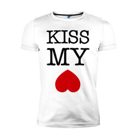 Мужская футболка премиум с принтом Kiss my ace в Новосибирске, 92% хлопок, 8% лайкра | приталенный силуэт, круглый вырез ворота, длина до линии бедра, короткий рукав | Тематика изображения на принте: поцелуй | сердце | целовать