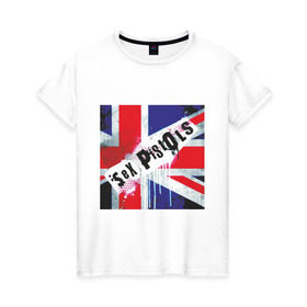 Женская футболка хлопок с принтом Sex Pistols (2) в Новосибирске, 100% хлопок | прямой крой, круглый вырез горловины, длина до линии бедер, слегка спущенное плечо | британский флаг