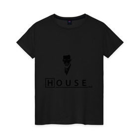 Женская футболка хлопок с принтом Доктор Хаус (House M.D.) в Новосибирске, 100% хлопок | прямой крой, круглый вырез горловины, длина до линии бедер, слегка спущенное плечо | house | house md | все врут | доктор хауз | доктор хаус | хаус | хью лори