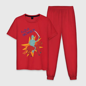 Мужская пижама хлопок с принтом Бэндер - казак в Новосибирске, 100% хлопок | брюки и футболка прямого кроя, без карманов, на брюках мягкая резинка на поясе и по низу штанин
 | bender | бендер | бэндер   казакfuturama | футурама