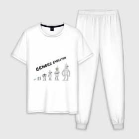 Мужская пижама хлопок с принтом Bender evolution в Новосибирске, 100% хлопок | брюки и футболка прямого кроя, без карманов, на брюках мягкая резинка на поясе и по низу штанин
 | Тематика изображения на принте: bender | evolution | futurama | футурама | эволюция