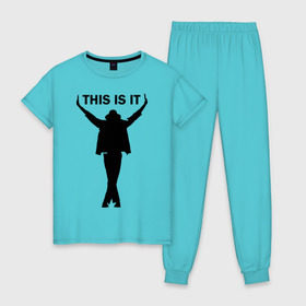 Женская пижама хлопок с принтом Майкл Джексон - This is it в Новосибирске, 100% хлопок | брюки и футболка прямого кроя, без карманов, на брюках мягкая резинка на поясе и по низу штанин | майкл джексон