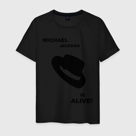 Мужская футболка хлопок с принтом Michael Jackson is Alive в Новосибирске, 100% хлопок | прямой крой, круглый вырез горловины, длина до линии бедер, слегка спущенное плечо. | michael jackson | mj | pop | майкл джексон | поп