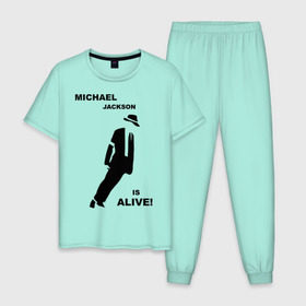 Мужская пижама хлопок с принтом Майкл Джексон жив! в Новосибирске, 100% хлопок | брюки и футболка прямого кроя, без карманов, на брюках мягкая резинка на поясе и по низу штанин
 | майкл джексон
