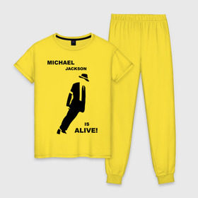 Женская пижама хлопок с принтом Майкл Джексон жив! в Новосибирске, 100% хлопок | брюки и футболка прямого кроя, без карманов, на брюках мягкая резинка на поясе и по низу штанин | майкл джексон