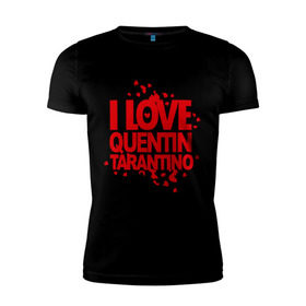 Мужская футболка премиум с принтом I love Quentin Tarantino в Новосибирске, 92% хлопок, 8% лайкра | приталенный силуэт, круглый вырез ворота, длина до линии бедра, короткий рукав | кветин таранино | я люблю
