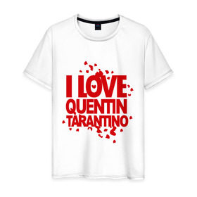Мужская футболка хлопок с принтом I love Quentin Tarantino в Новосибирске, 100% хлопок | прямой крой, круглый вырез горловины, длина до линии бедер, слегка спущенное плечо. | кветин таранино | я люблю
