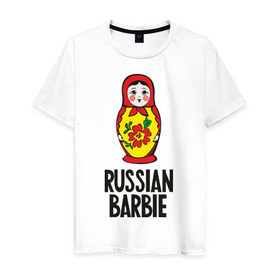 Мужская футболка хлопок с принтом Russian Barbie в Новосибирске, 100% хлопок | прямой крой, круглый вырез горловины, длина до линии бедер, слегка спущенное плечо. | matreshka | russian barbie | матрешка | русская барби | символ | че2012