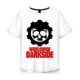 Мужская футболка хлопок Oversize с принтом Worldwide Darkside в Новосибирске, 100% хлопок | свободный крой, круглый ворот, “спинка” длиннее передней части | сторона | темная | череп | черепушка | шестеренка | электро | электронная